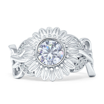 Sunflower Twisted Vine Leaf Engagement Ring Cubic Zirconia 925 Sterling Silver Wholesale